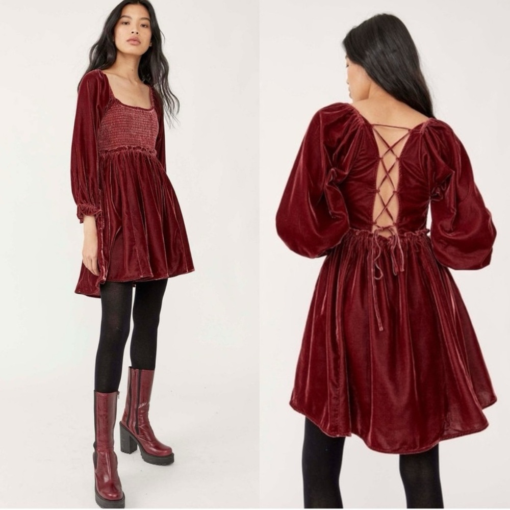 Free People Velvet Daphne Burgundy Dress - XS